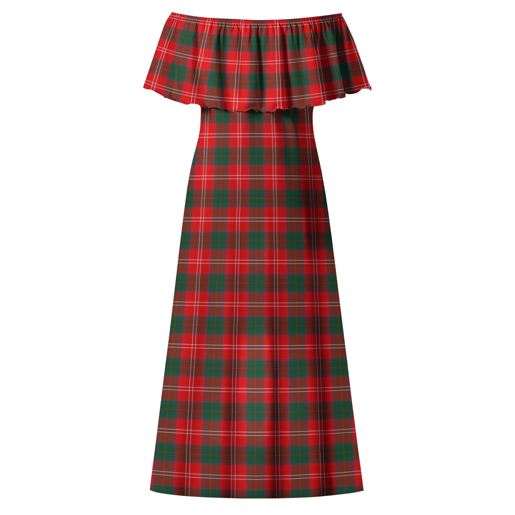 Fenton Tartan Off Shoulder Long Dress - Tartanvibesclothing