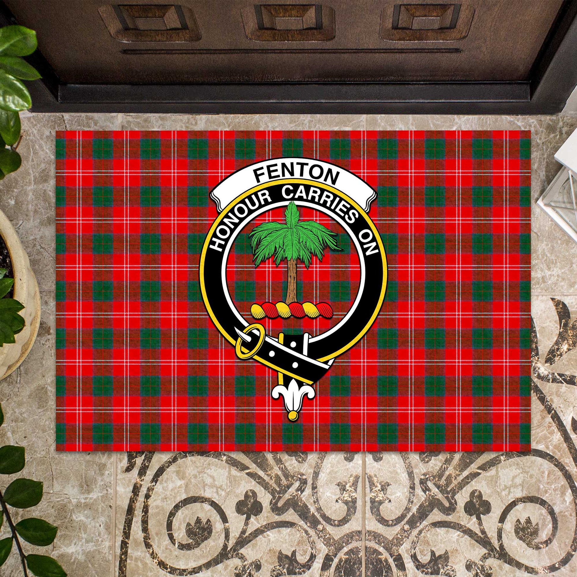 Fenton Tartan Door Mat with Family Crest - Tartanvibesclothing