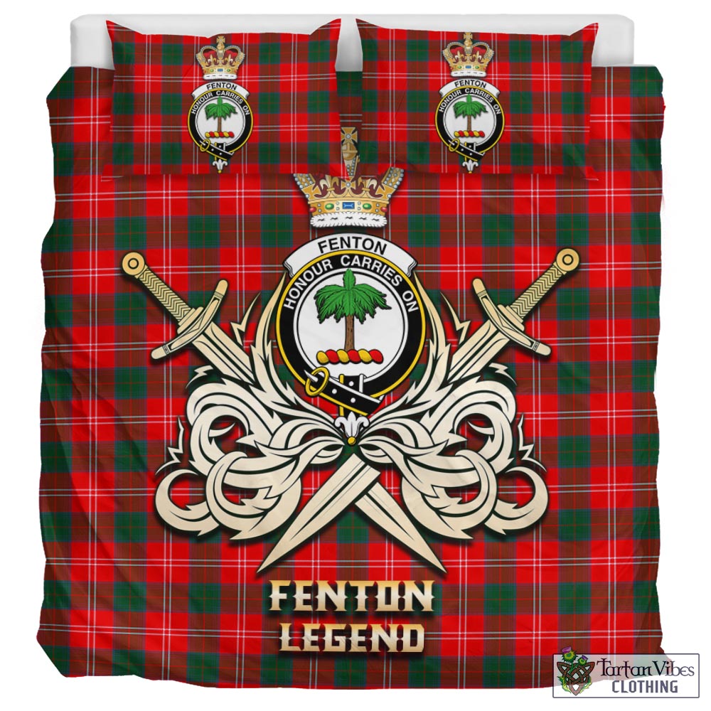 Tartan Vibes Clothing Fenton Tartan Bedding Set with Clan Crest and the Golden Sword of Courageous Legacy