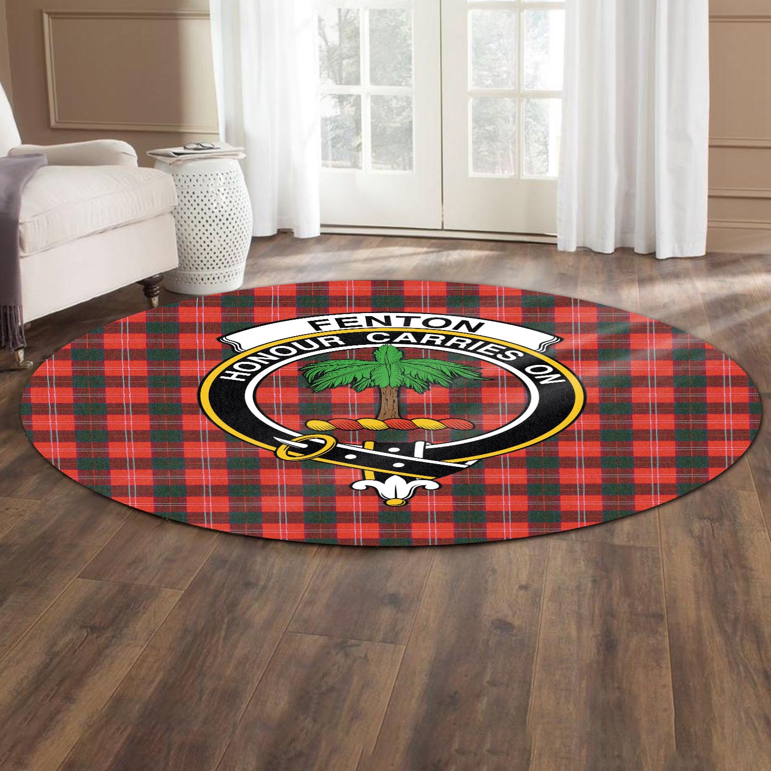 Fenton Tartan Round Rug with Family Crest - Tartanvibesclothing