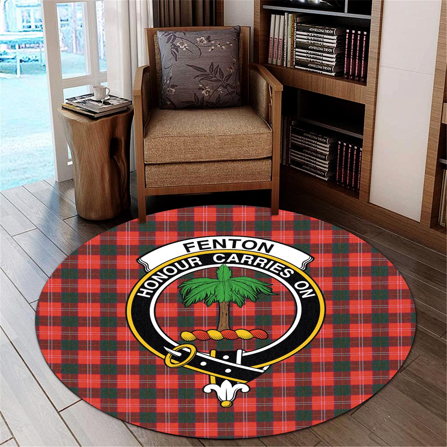 Fenton Tartan Round Rug with Family Crest - Tartanvibesclothing