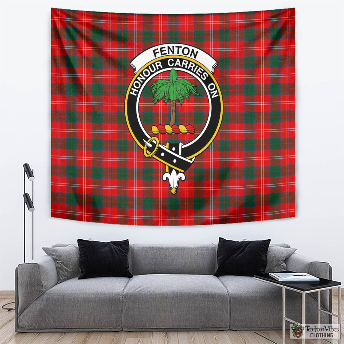 Tartan Vibes Clothing Fenton Tartan Tapestry Wall Hanging and Home Decor for Room with Family Crest