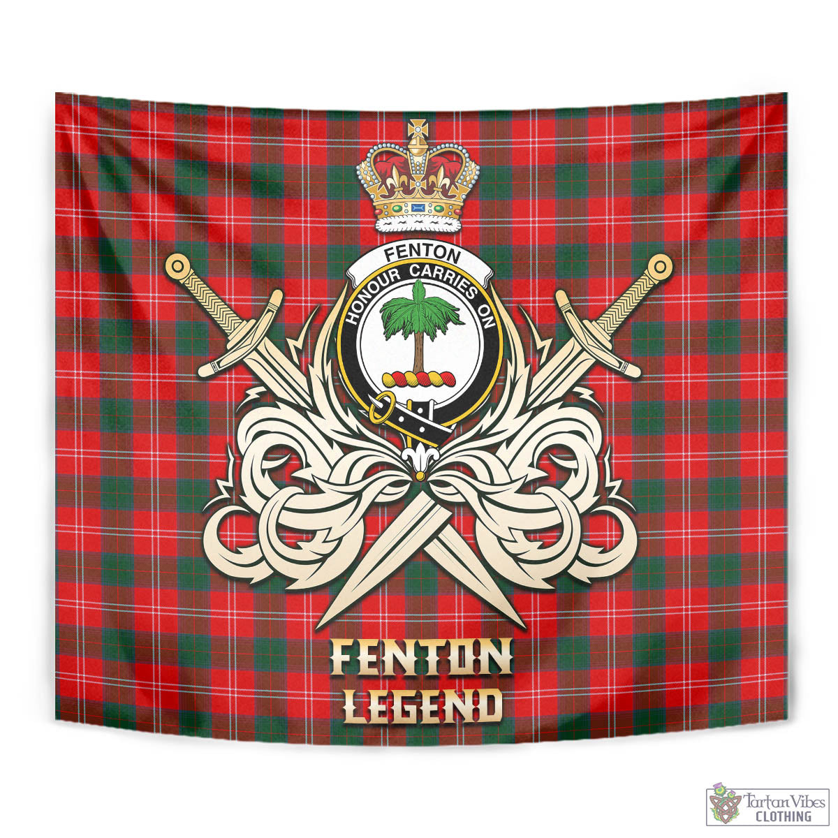 Tartan Vibes Clothing Fenton Tartan Tapestry with Clan Crest and the Golden Sword of Courageous Legacy