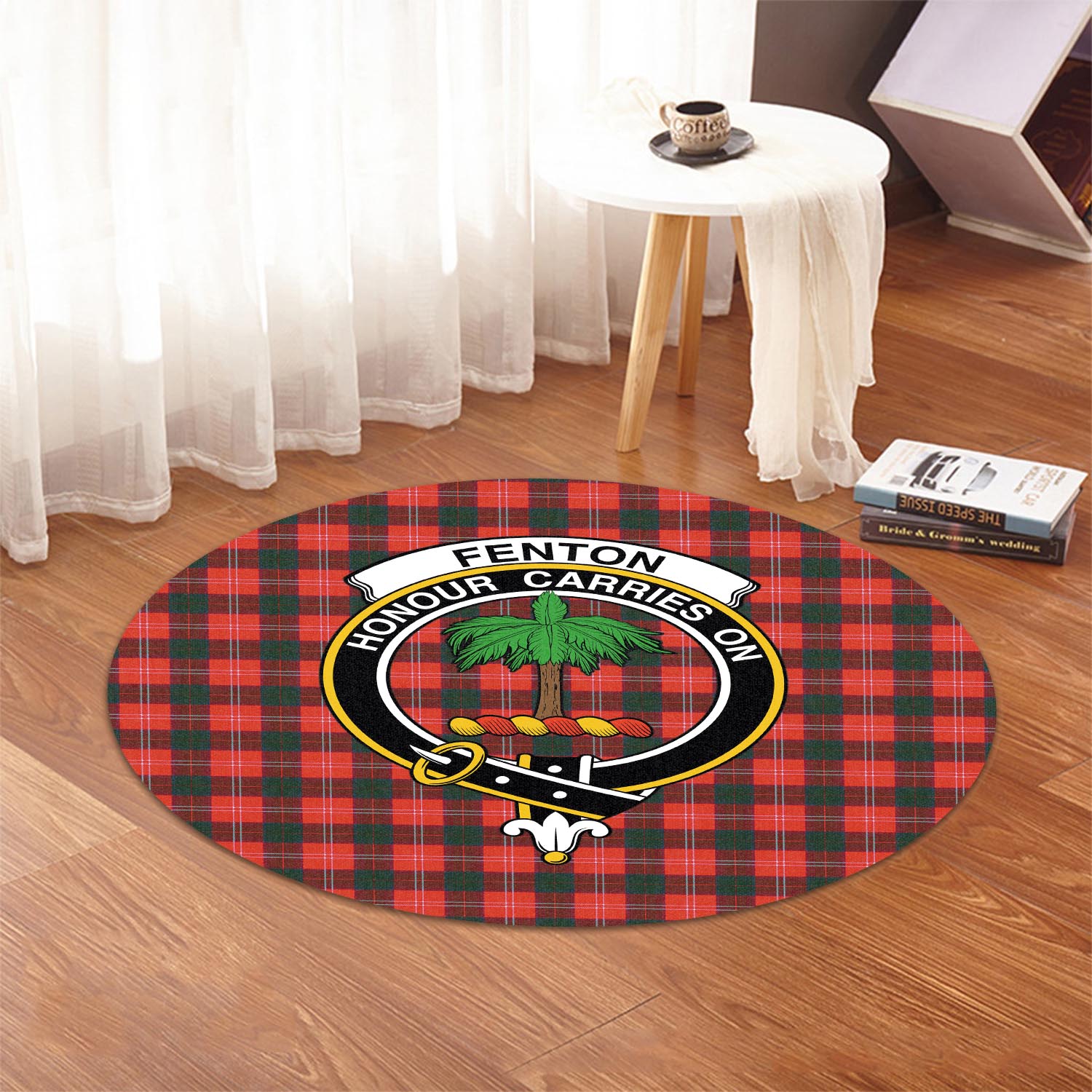 Fenton Tartan Round Rug with Family Crest - Tartanvibesclothing