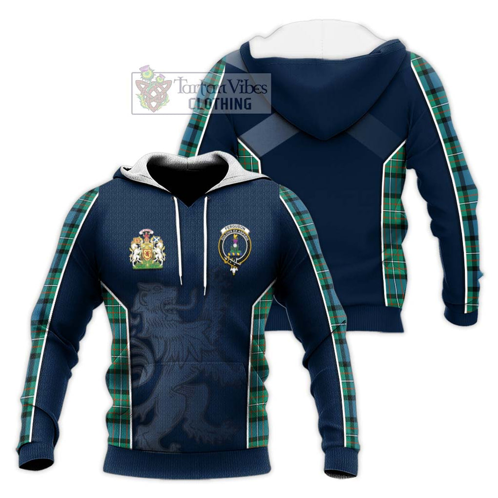 Ferguson (Fergusson) Tartan Knitted Hoodie with Family Crest and Lion Rampant Vibes Sport Style Unisex Knitted Pullover Hoodie - Tartan Vibes Clothing