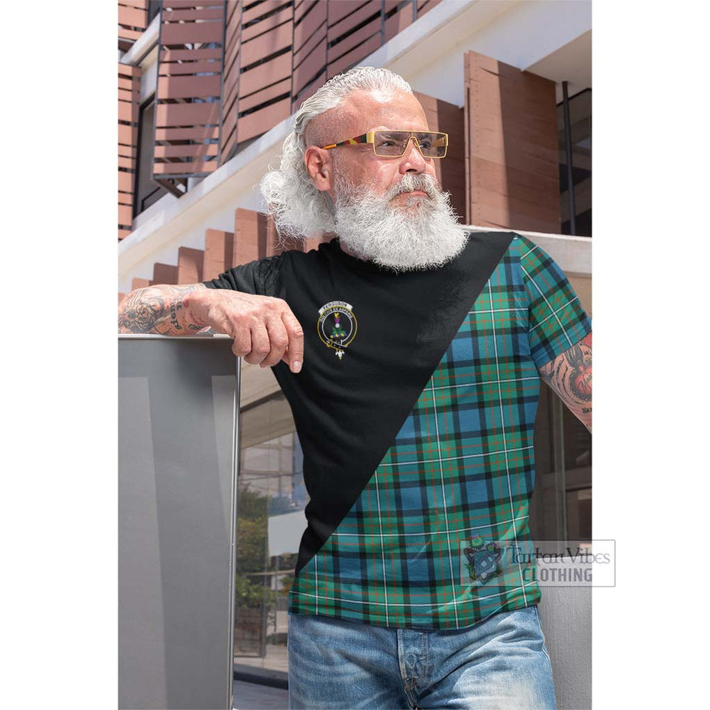 Tartan Vibes Clothing Ferguson Ancient Tartan Cotton T-shirt with Family Crest and Military Logo Style