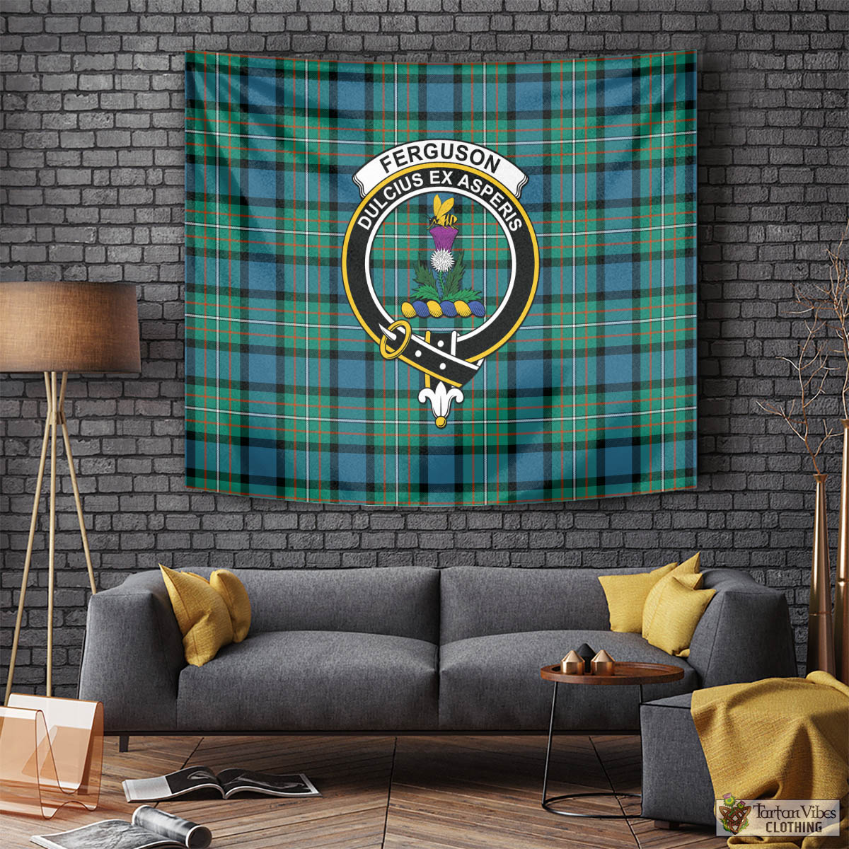 Tartan Vibes Clothing Ferguson Ancient Tartan Tapestry Wall Hanging and Home Decor for Room with Family Crest