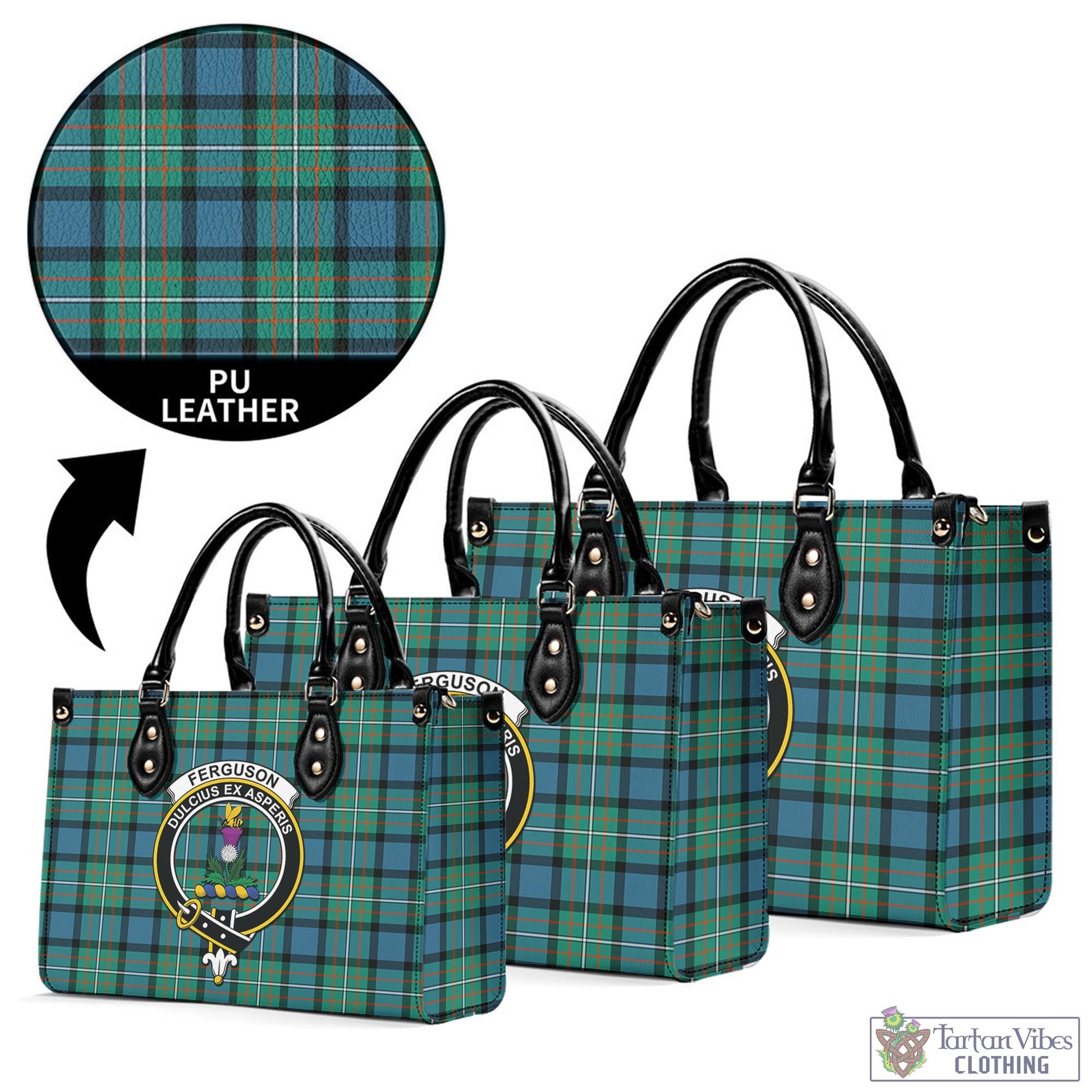 Tartan Vibes Clothing Ferguson Ancient Tartan Luxury Leather Handbags with Family Crest