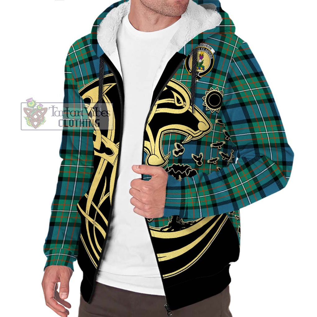 Ferguson (Fergusson) Tartan Sherpa Hoodie with Family Crest Celtic Wolf Style Unisex S - Tartan Vibes Clothing