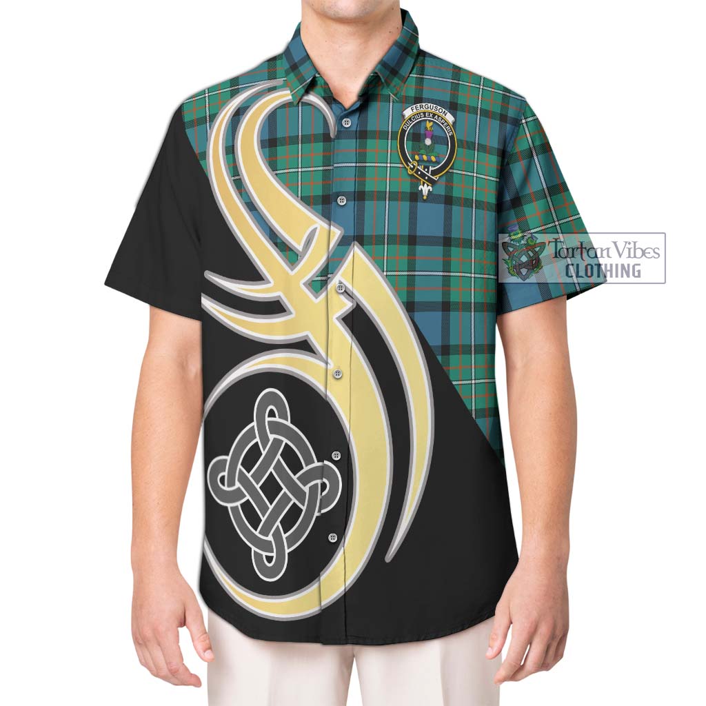 Ferguson (Fergusson) Tartan Short Sleeve Button Shirt with Family Crest and Celtic Symbol Style Kid - Tartan Vibes Clothing