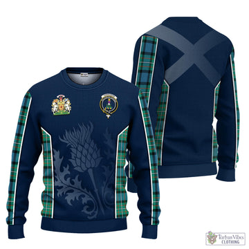 Ferguson (Fergusson) Tartan Knitted Sweatshirt with Family Crest and Scottish Thistle Vibes Sport Style