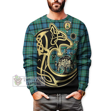 Ferguson (Fergusson) Tartan Sweatshirt with Family Crest Celtic Wolf Style