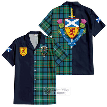 Ferguson (Fergusson) Tartan Short Sleeve Button Shirt Alba with Scottish Lion Royal Arm Half Style