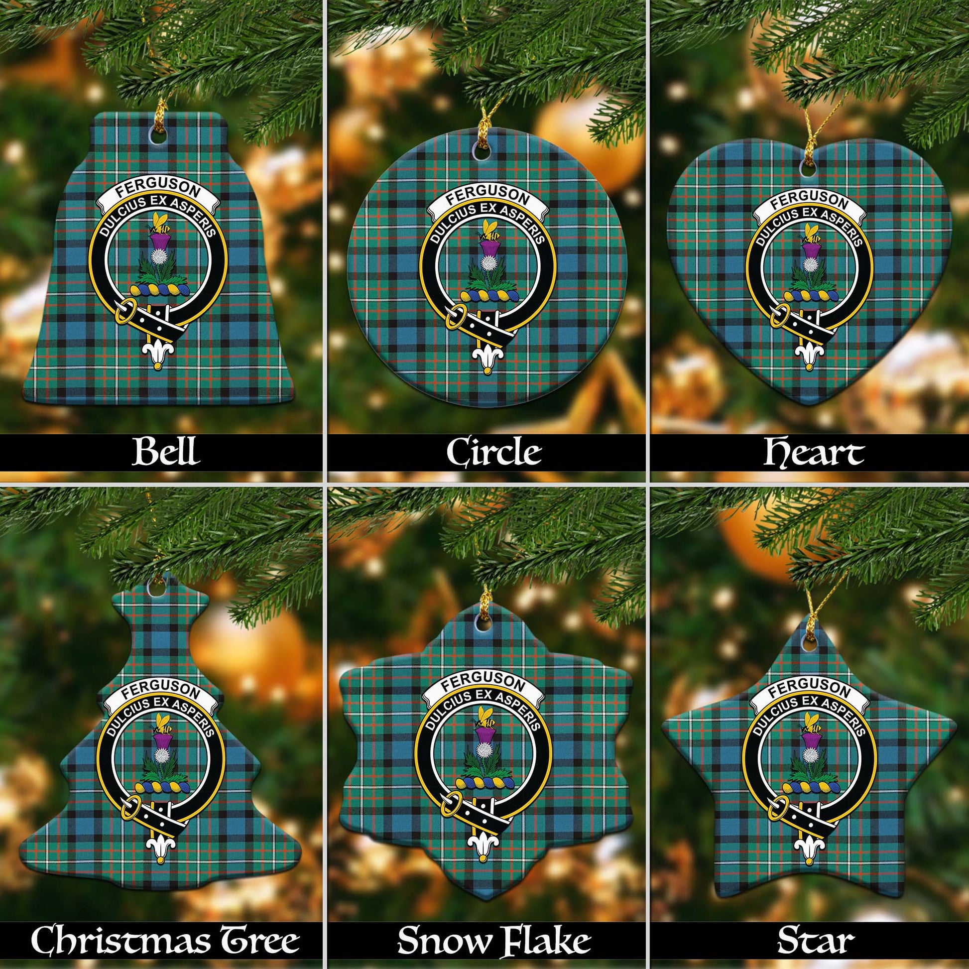 Ferguson Ancient Tartan Christmas Ornaments with Family Crest - Tartanvibesclothing