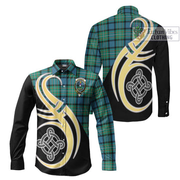 Ferguson (Fergusson) Tartan Long Sleeve Button Shirt with Family Crest and Celtic Symbol Style