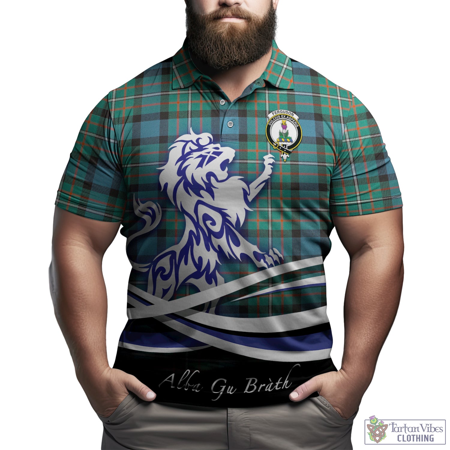 Ferguson (Fergusson) Tartan Polo Shirt with Alba Gu Brath Regal Lion Emblem Kid - Tartan Vibes Clothing