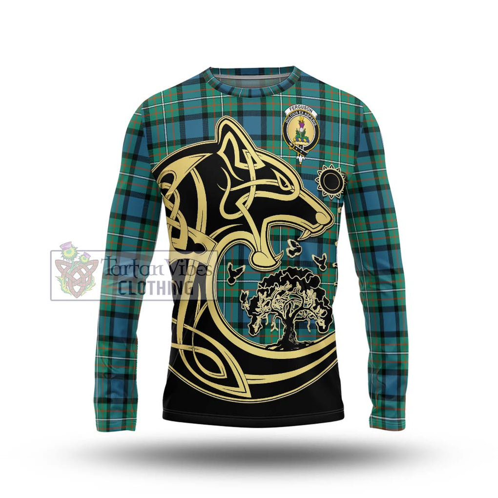 Ferguson (Fergusson) Tartan Long Sleeve T-Shirt with Family Crest Celtic Wolf Style Unisex - Tartan Vibes Clothing