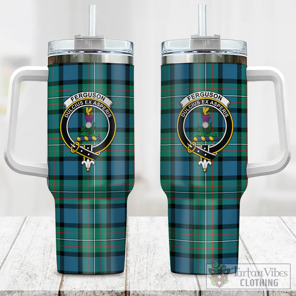 Tartan Vibes Clothing Ferguson Ancient Tartan and Family Crest Tumbler with Handle