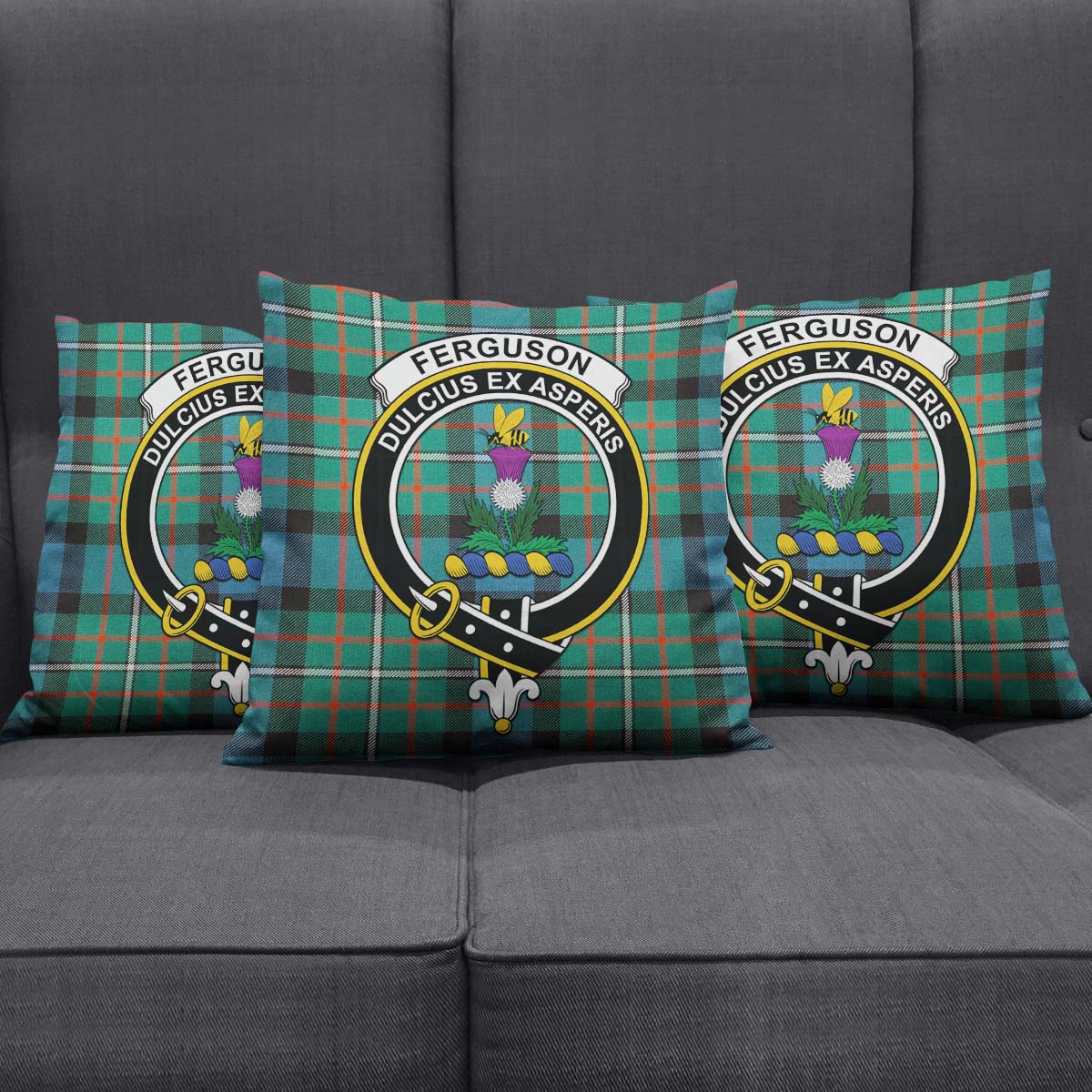 Ferguson Ancient Tartan Pillow Cover with Family Crest Square Pillow Cover - Tartanvibesclothing