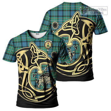 Ferguson (Fergusson) Tartan T-Shirt with Family Crest Celtic Wolf Style