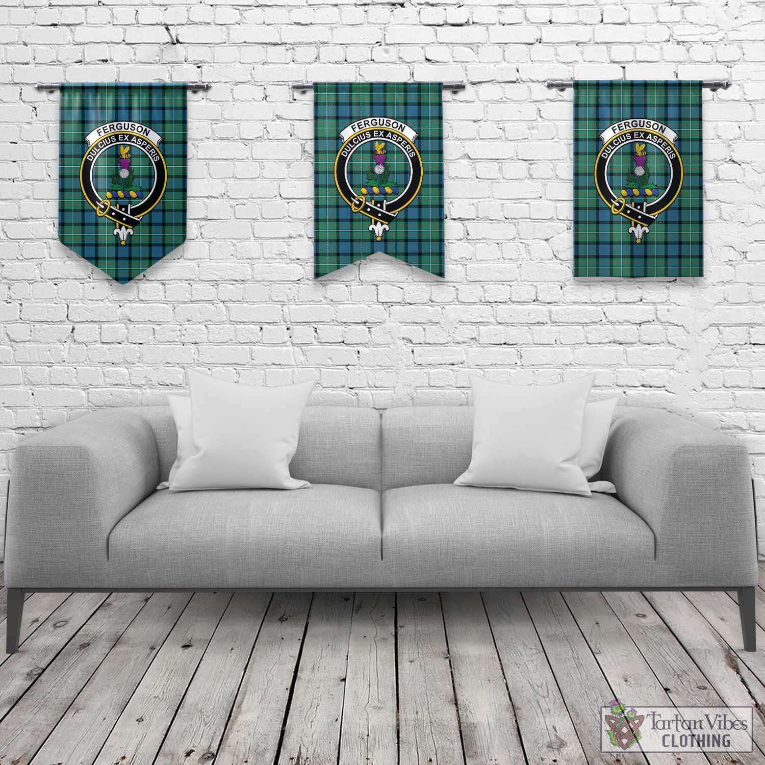 Tartan Vibes Clothing Ferguson Ancient Tartan Gonfalon, Tartan Banner with Family Crest