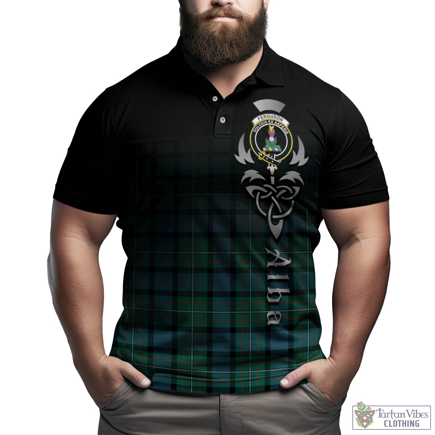 Tartan Vibes Clothing Ferguson Ancient Tartan Polo Shirt Featuring Alba Gu Brath Family Crest Celtic Inspired