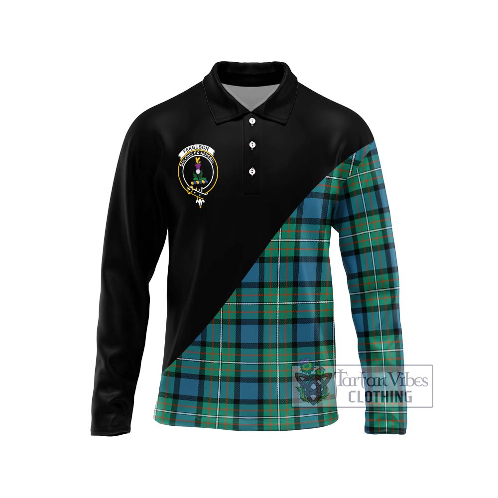 Ferguson (Fergusson) Tartan Long Sleeve Polo Shirt with Family Crest and Military Logo Style Unisex - Tartanvibesclothing Shop