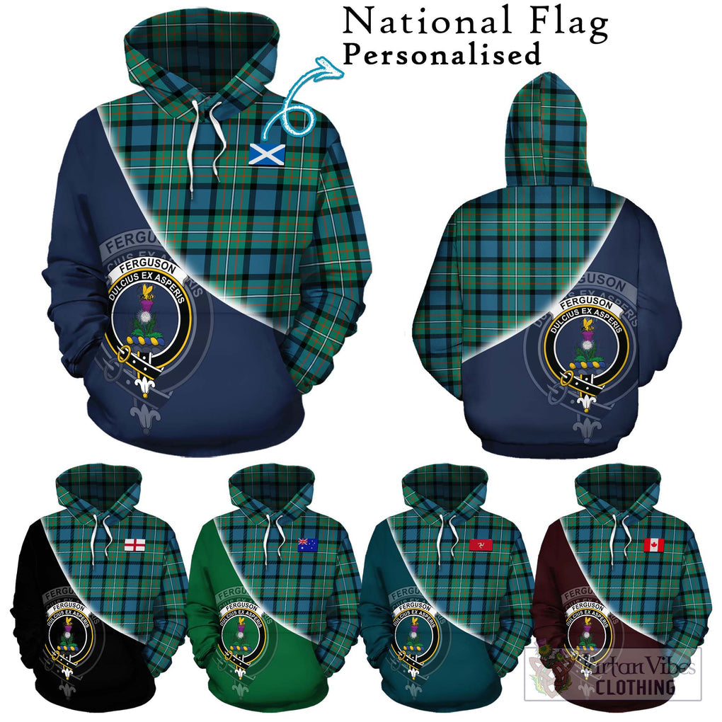 Ferguson (Fergusson) Tartan Hoodie with Personalised National Flag and Family Crest Half Style Zip Hoodie - Tartanvibesclothing Shop