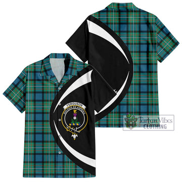 Ferguson (Fergusson) Tartan Short Sleeve Button Up with Family Crest Circle Style