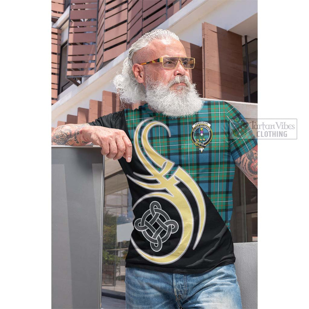 Tartan Vibes Clothing Ferguson Ancient Tartan Cotton T-shirt with Family Crest and Celtic Symbol Style