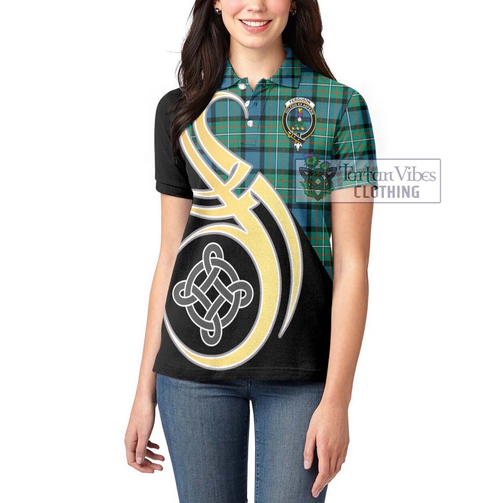 Ferguson (Fergusson) Tartan Women's Polo Shirt with Family Crest and Celtic Symbol Style Women - Tartan Vibes Clothing