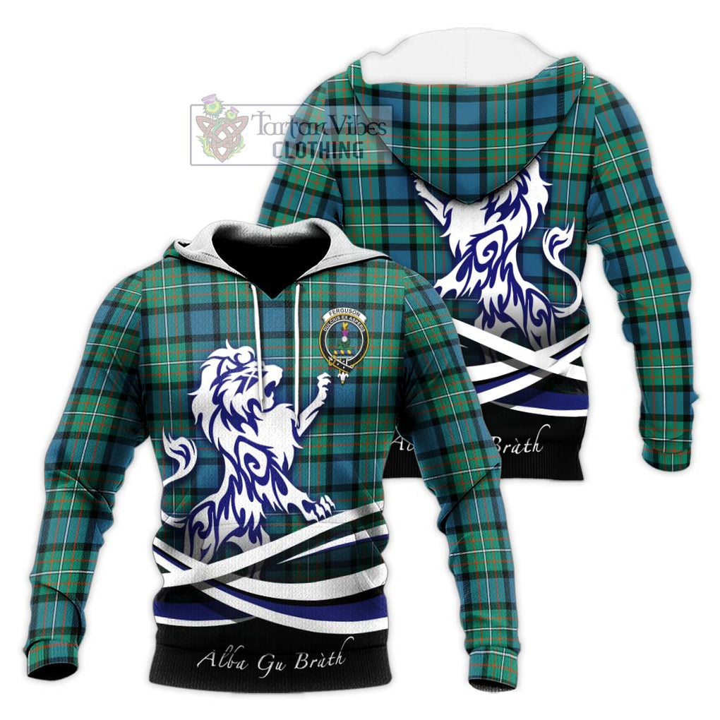 Ferguson (Fergusson) Tartan Knitted Hoodie with Alba Gu Brath Regal Lion Emblem Unisex Knitted Pullover Hoodie - Tartanvibesclothing Shop