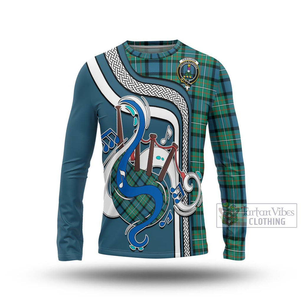 Tartan Vibes Clothing Ferguson Ancient Tartan Long Sleeve T-Shirt with Epic Bagpipe Style