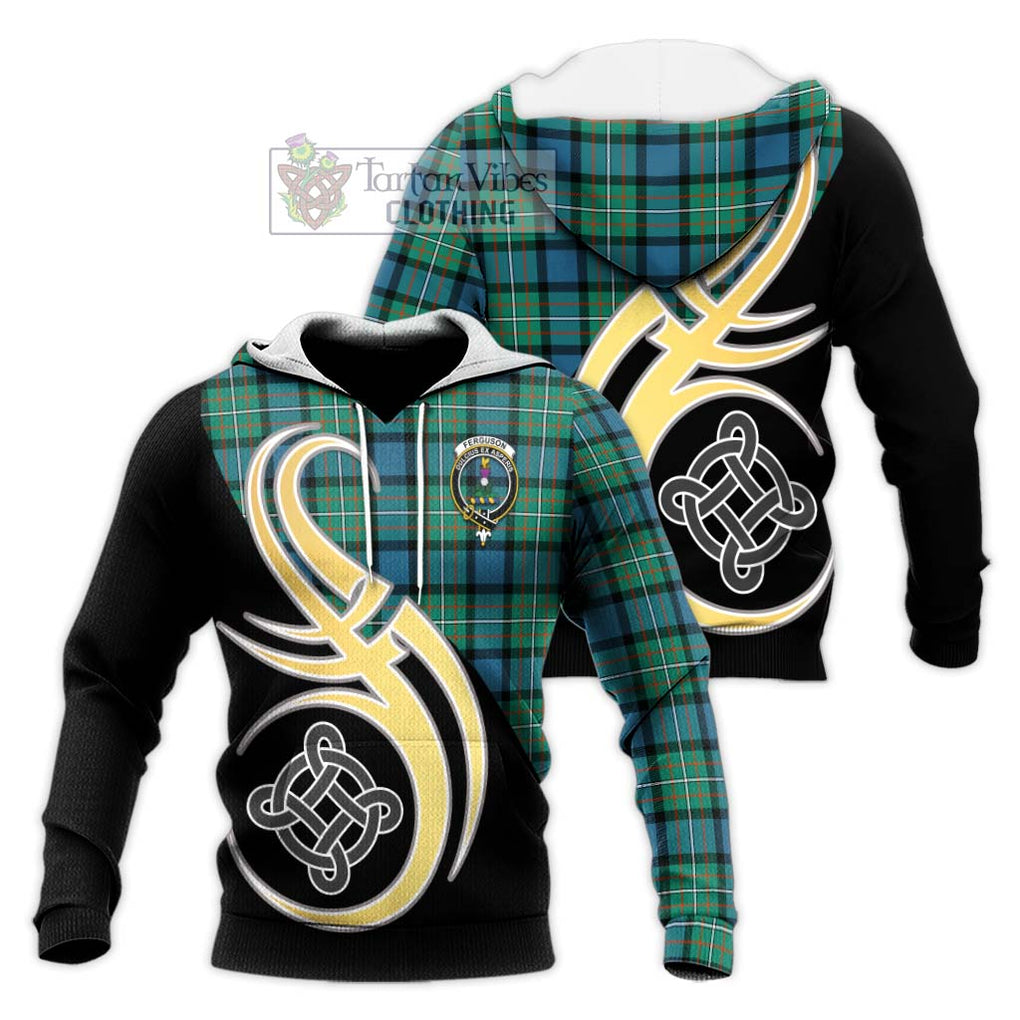 Ferguson (Fergusson) Tartan Knitted Hoodie with Family Crest and Celtic Symbol Style Unisex Knitted Pullover Hoodie - Tartan Vibes Clothing