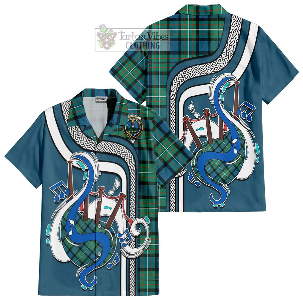 Ferguson (Fergusson) Tartan Short Sleeve Button Shirt with Epic Bagpipe Style Kid - Tartanvibesclothing Shop