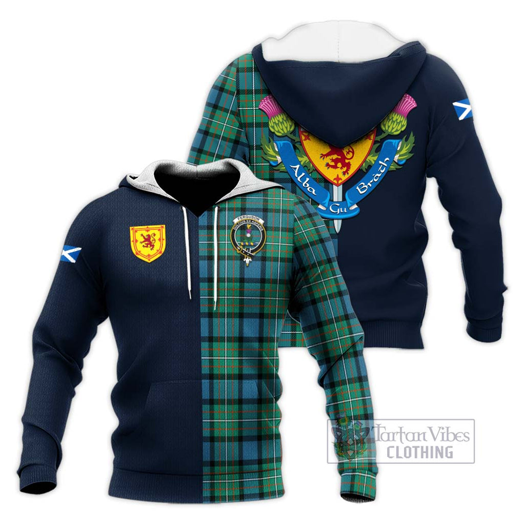 Tartan Vibes Clothing Ferguson Ancient Tartan Knitted Hoodie with Scottish Lion Royal Arm Half Style