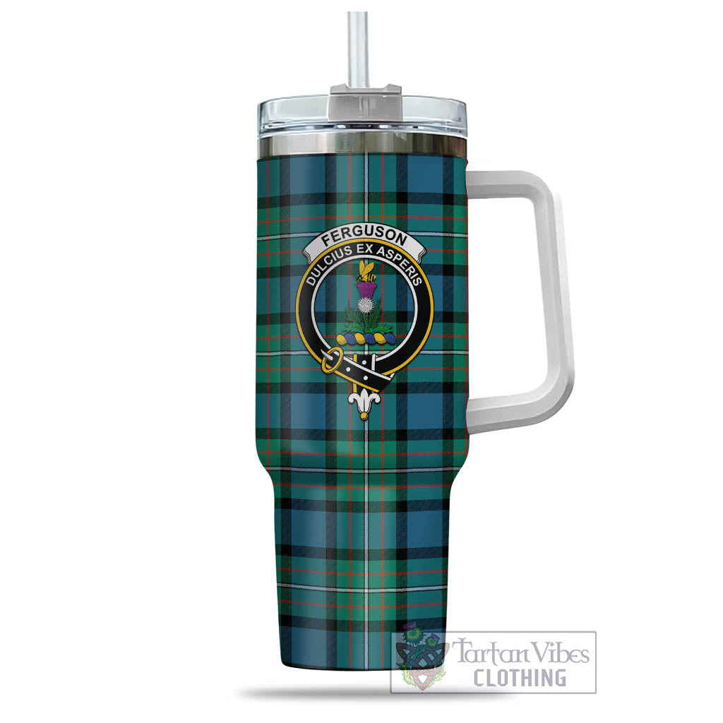 Tartan Vibes Clothing Ferguson Ancient Tartan and Family Crest Tumbler with Handle