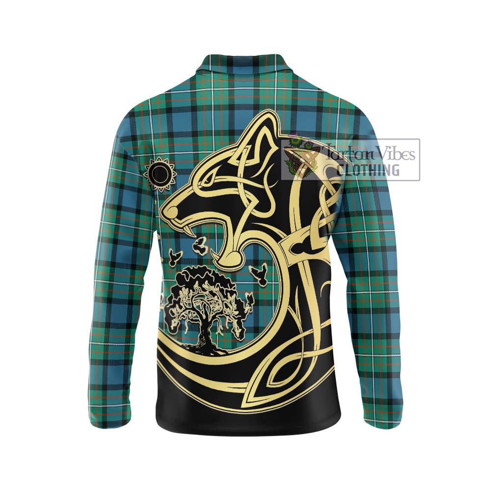 Ferguson (Fergusson) Tartan Long Sleeve Polo Shirt with Family Crest Celtic Wolf Style - Tartanvibesclothing Shop