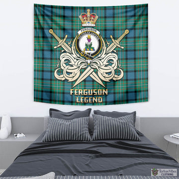 Ferguson (Fergusson) Tartan Tapestry with Clan Crest and the Golden Sword of Courageous Legacy