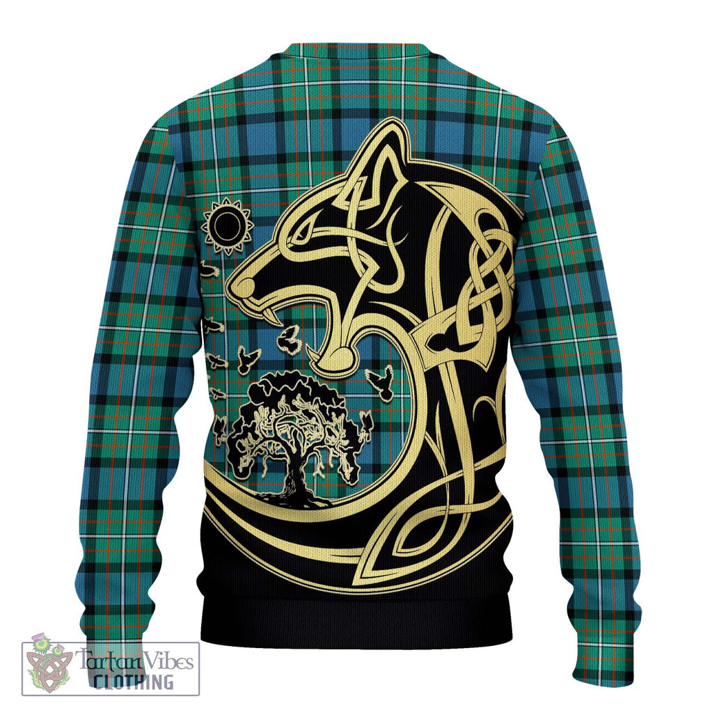 Ferguson (Fergusson) Tartan Knitted Sweater with Family Crest Celtic Wolf Style - Tartan Vibes Clothing