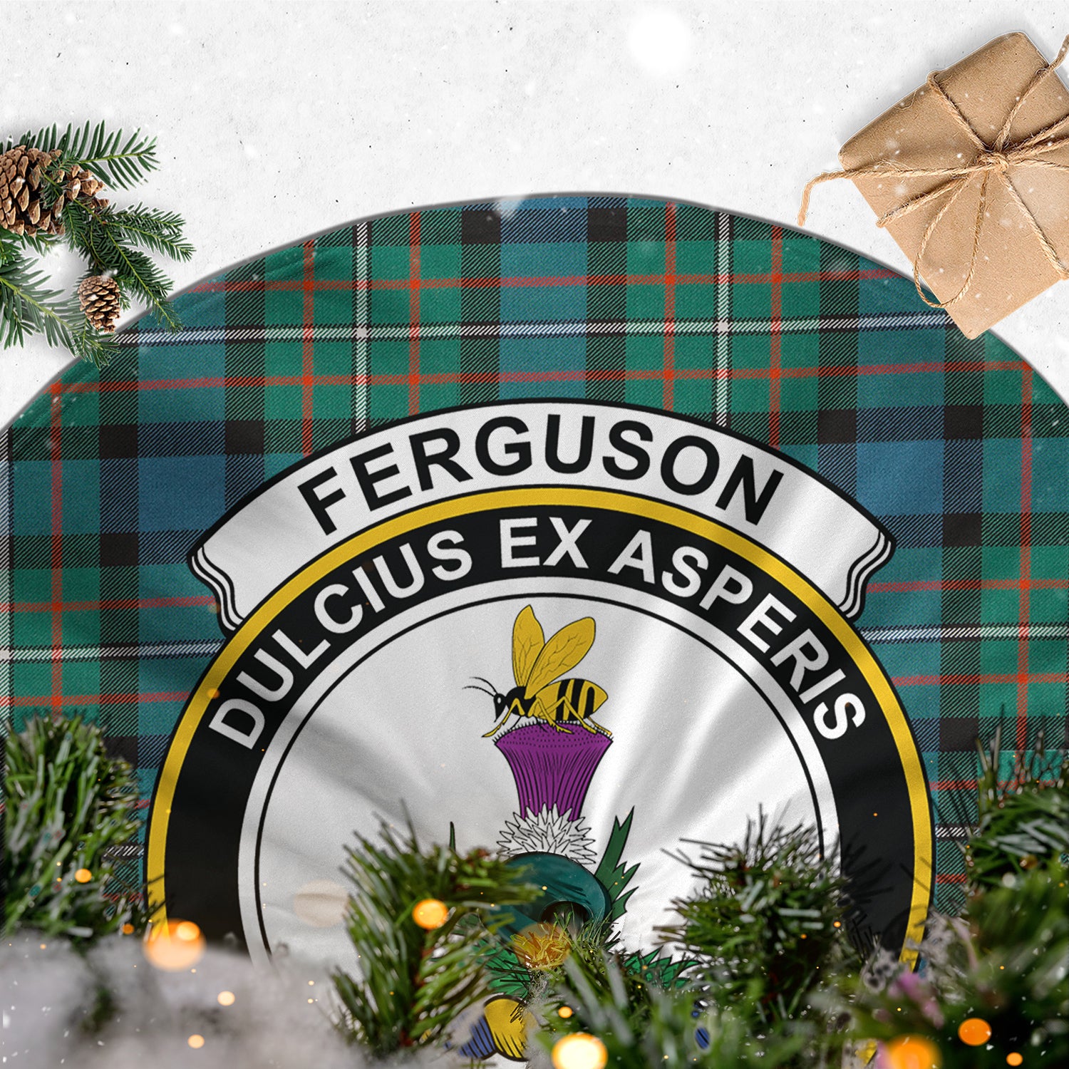 Ferguson Ancient Tartan Christmas Tree Skirt with Family Crest - Tartanvibesclothing