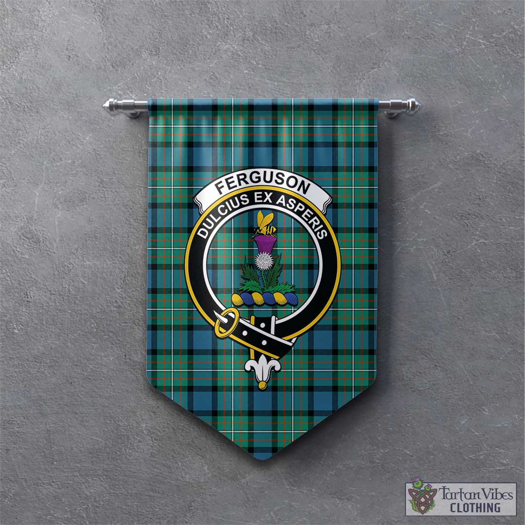 Tartan Vibes Clothing Ferguson Ancient Tartan Gonfalon, Tartan Banner with Family Crest