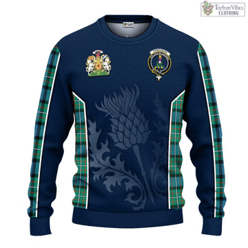 Ferguson (Fergusson) Tartan Knitted Sweatshirt with Family Crest and Scottish Thistle Vibes Sport Style