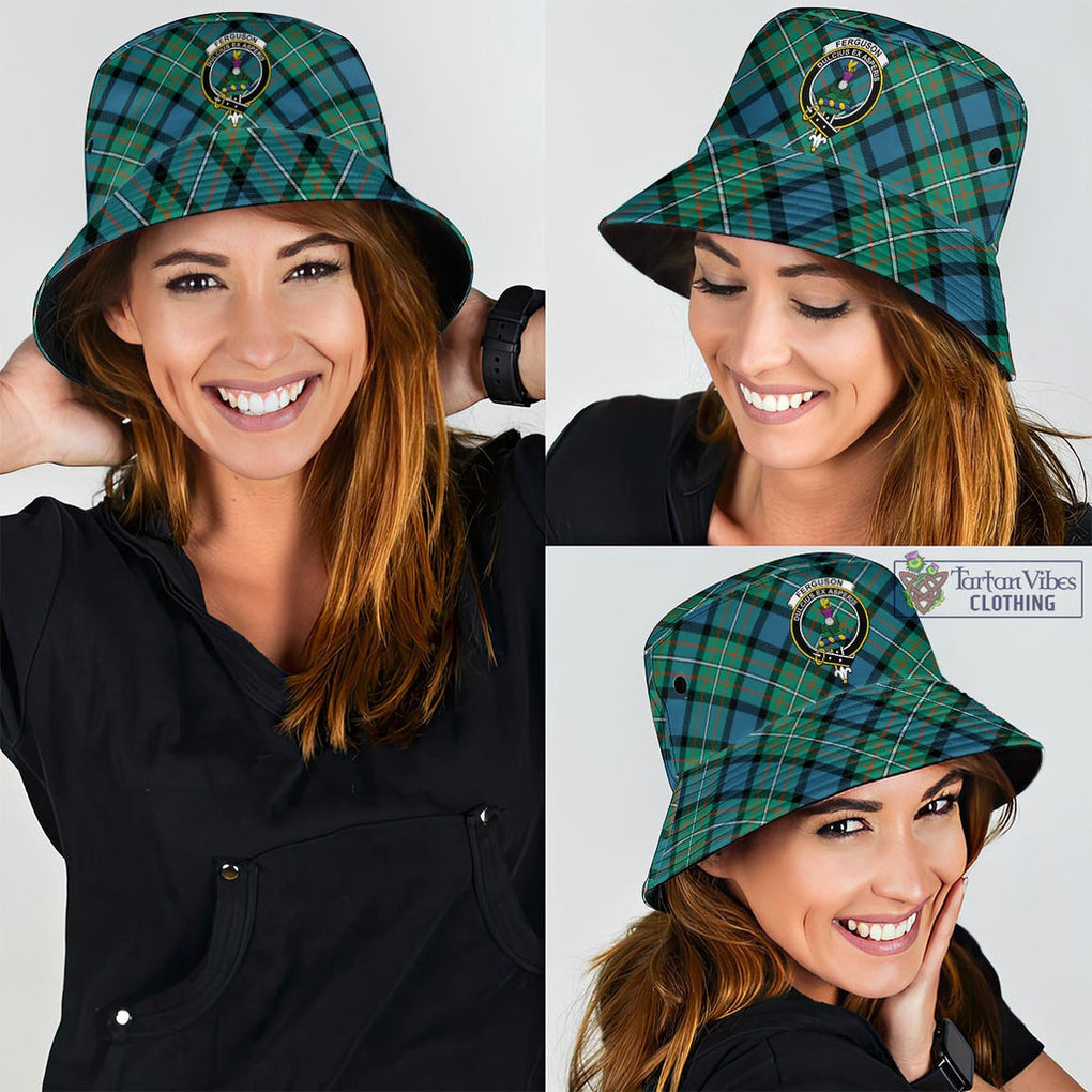 Tartan Vibes Clothing Ferguson Ancient Tartan Bucket Hat with Family Crest