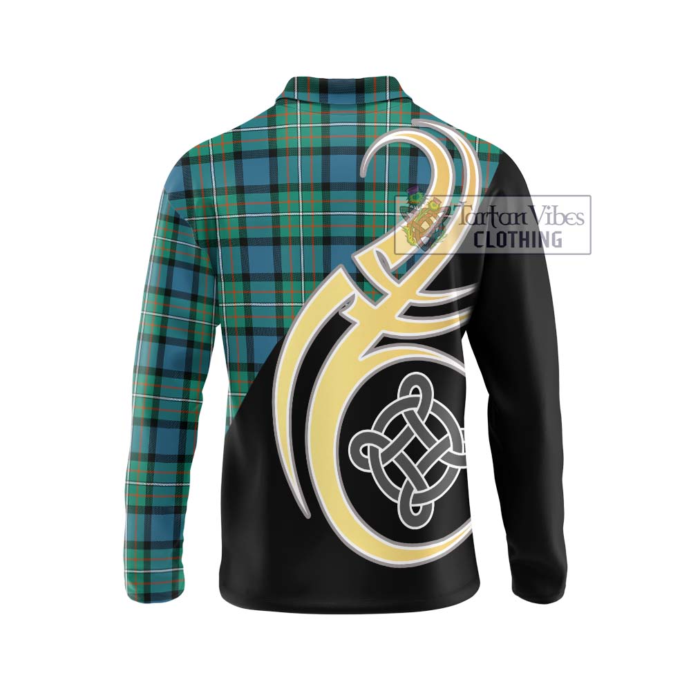 Ferguson (Fergusson) Tartan Long Sleeve Polo Shirt with Family Crest and Celtic Symbol Style - Tartan Vibes Clothing