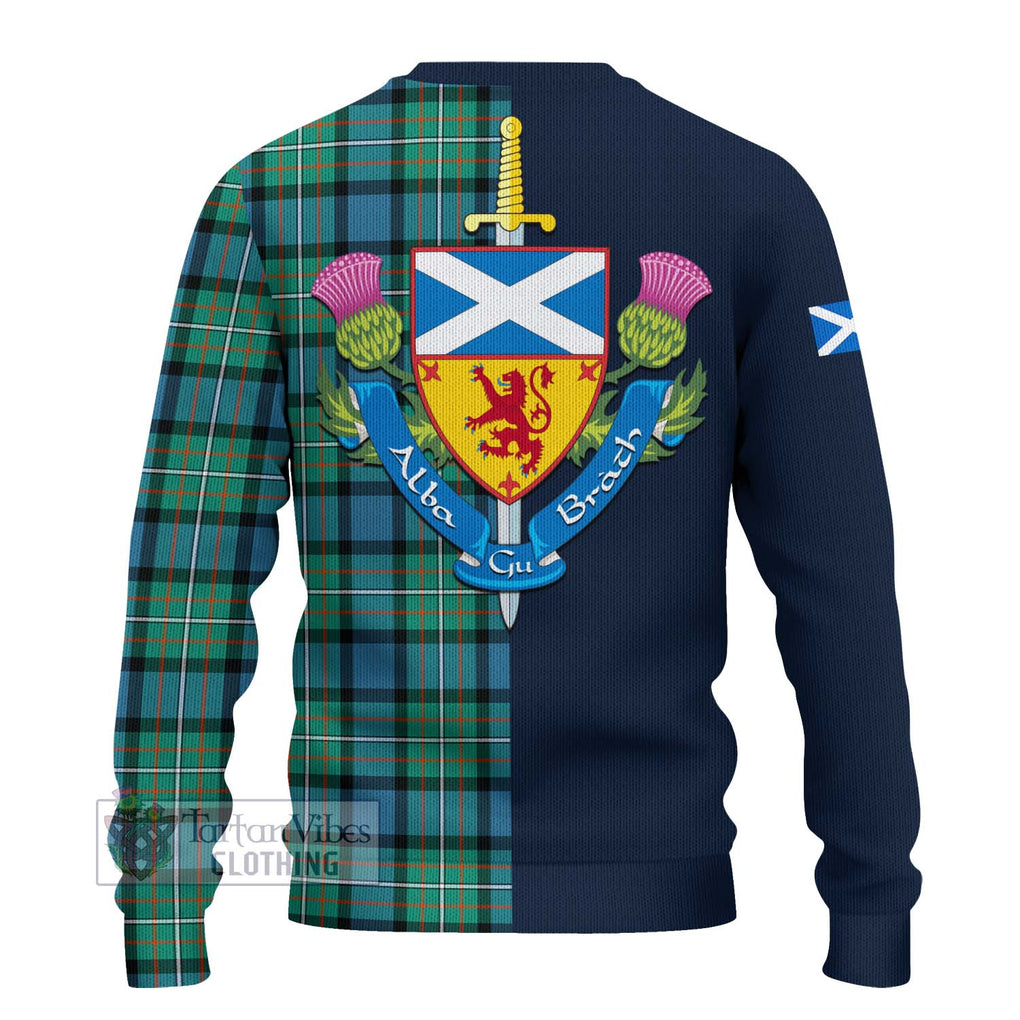 Tartan Vibes Clothing Ferguson Ancient Tartan Knitted Sweater with Scottish Lion Royal Arm Half Style