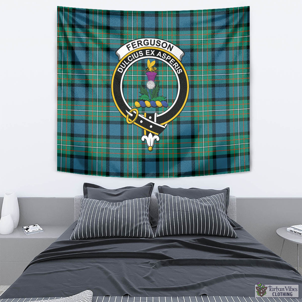 Tartan Vibes Clothing Ferguson Ancient Tartan Tapestry Wall Hanging and Home Decor for Room with Family Crest