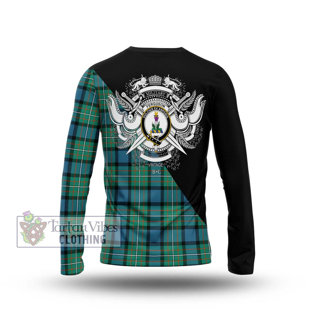 Ferguson (Fergusson) Tartan Long Sleeve T-Shirt with Family Crest and Military Logo Style - Tartanvibesclothing Shop