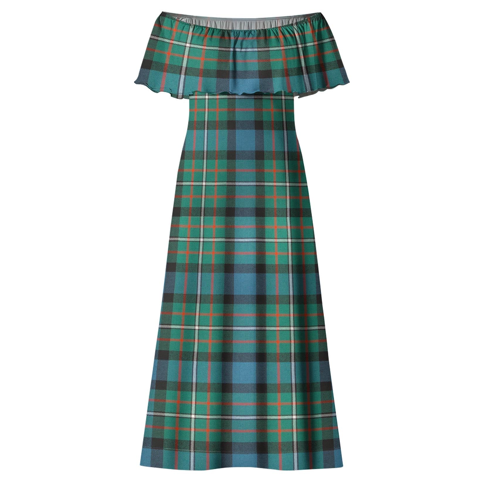 Ferguson Ancient Tartan Off Shoulder Long Dress - Tartanvibesclothing