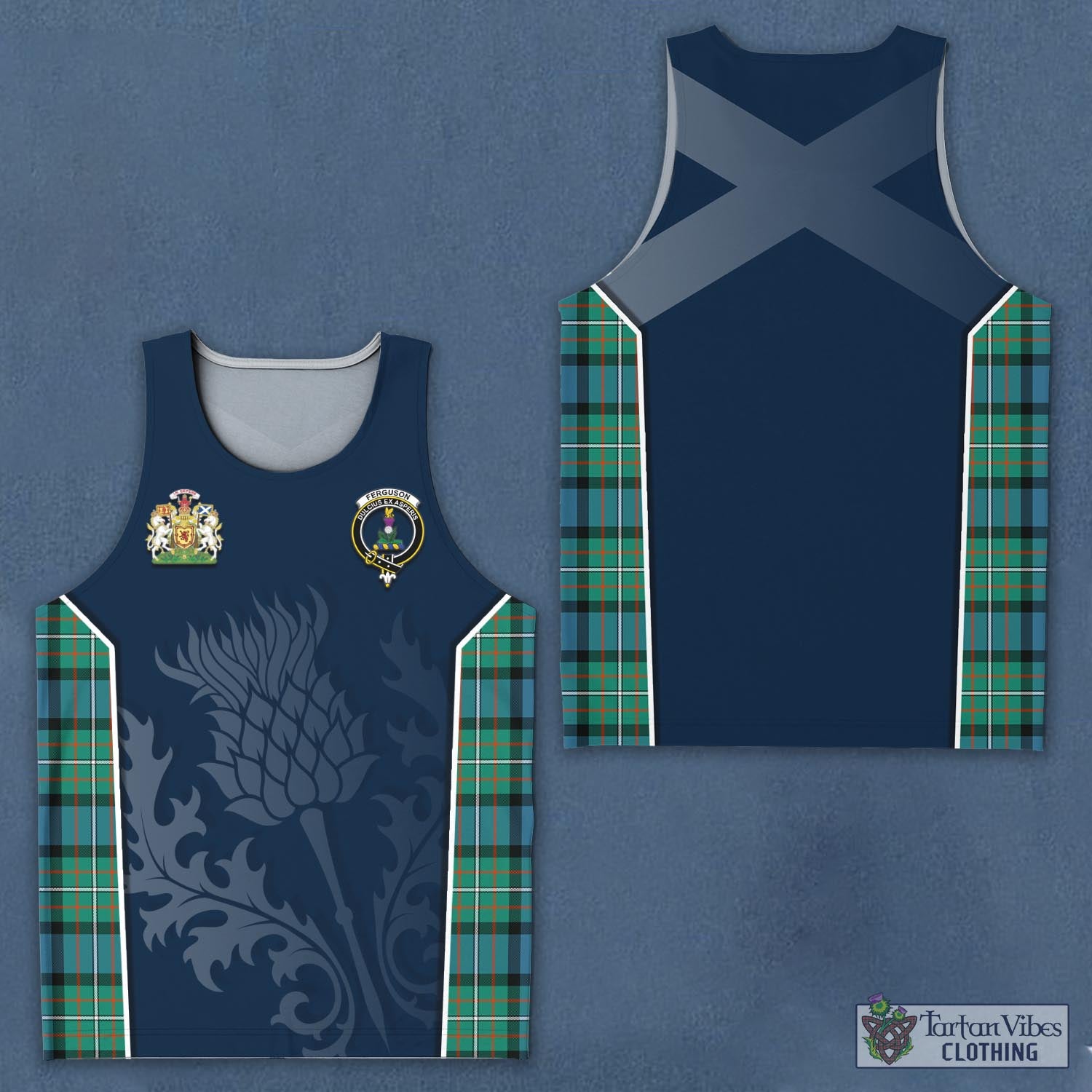 Tartan Vibes Clothing Ferguson Ancient Tartan Men's Tanks Top with Family Crest and Scottish Thistle Vibes Sport Style